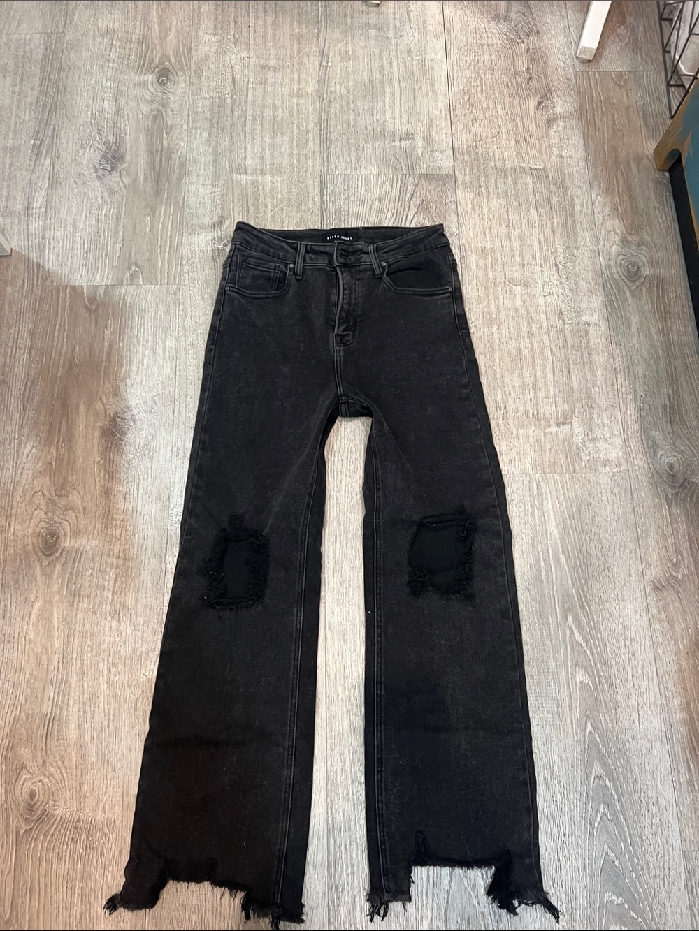Black Distressed Wide-Leg Jeans with Raw Hem 5/27